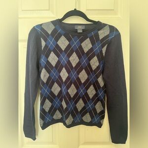 Brooks Brothers Argyle Sweater Size Small Blue & Gray Preppy Crewneck Pullover